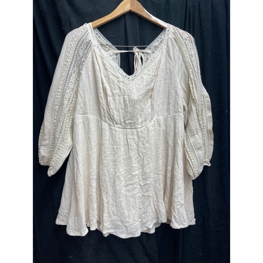 Boho Lace-Trim Ivory Peasant Top